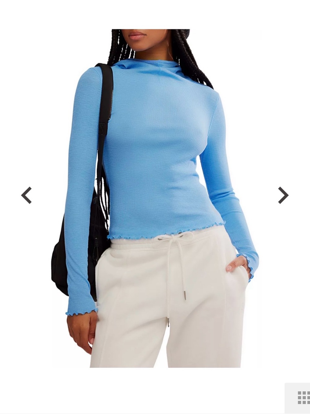 Free People Sky Blue Ribbed Lettuce-Edge Long Sleeve Top